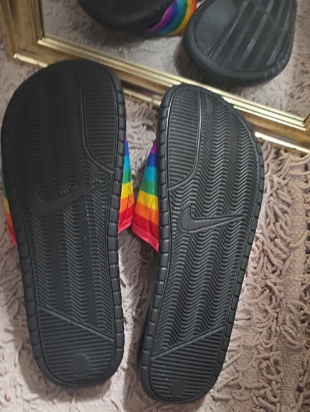 Nike Women's Men's Rainbow Stripe Black Slide Sandals - Picture 5 of 10